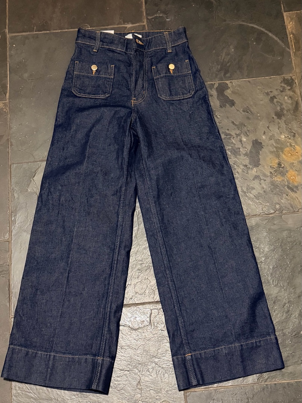 H&M Dark Blue Wide-Leg Jeans with Front Patch Pockets